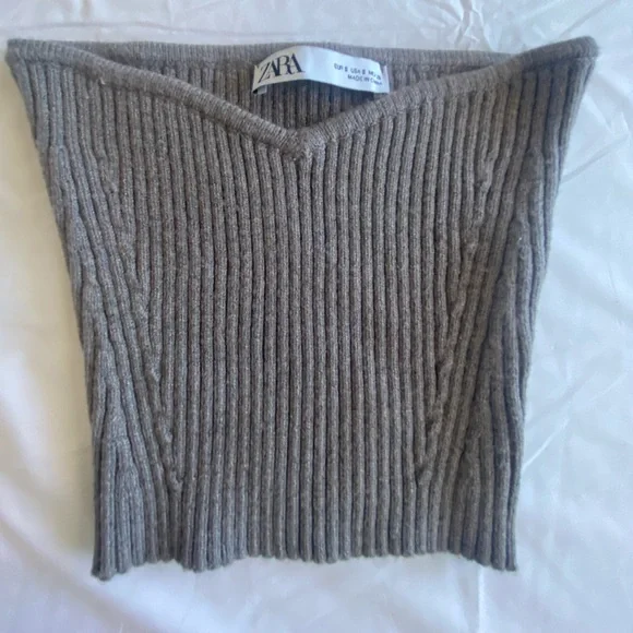 Zara Stone Grey Knit Tube Corset Bustier Crop Sweetheart Top Minimal Size S NWT - Picture 12 of 16